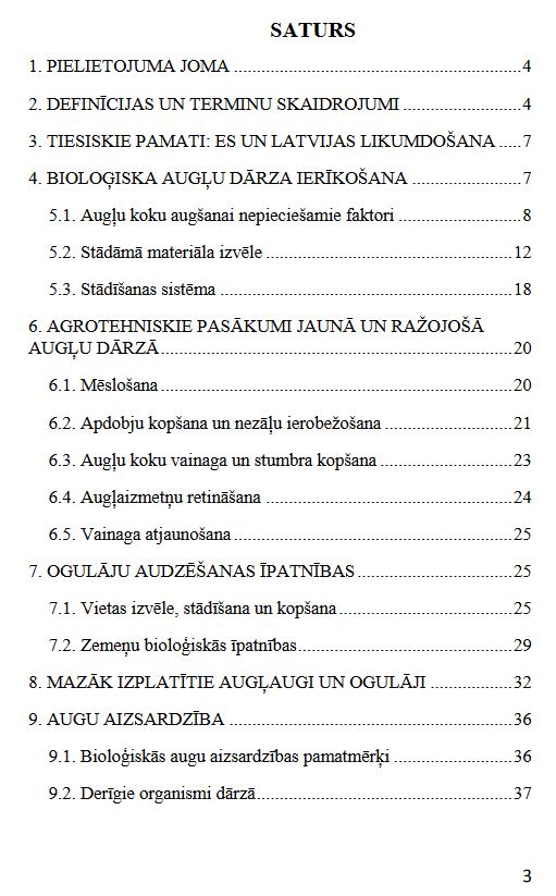 Augļu dārzu ierīkošana, kopšana un augļu un ogu ražas pirmapstrāde bioloģiskajā lauksaimniecībā