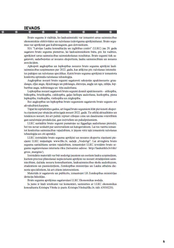 Lauksaimniecības bruto segumu aprēķini par 2022. gadu (DIGITĀLS)