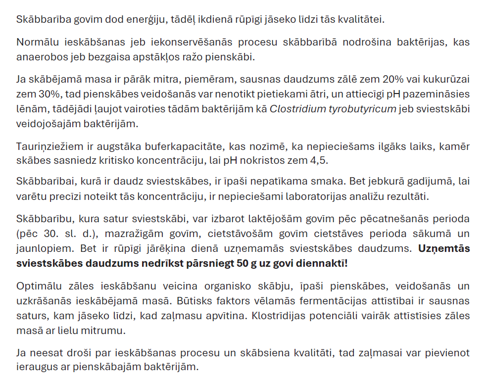 Kāda skābbarība der govīm?