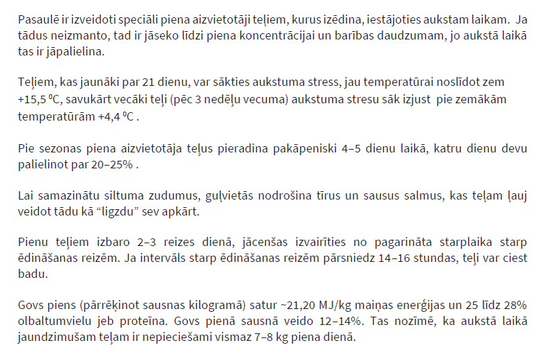 Kas jāievēro, ēdinot teļus vēsā laikā