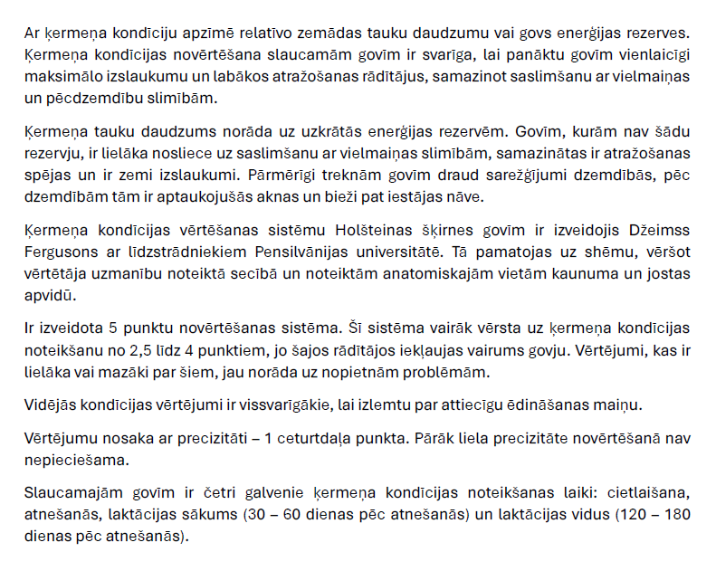 Ķermeņa kondīcijas novērtējums slaucamajām govīm