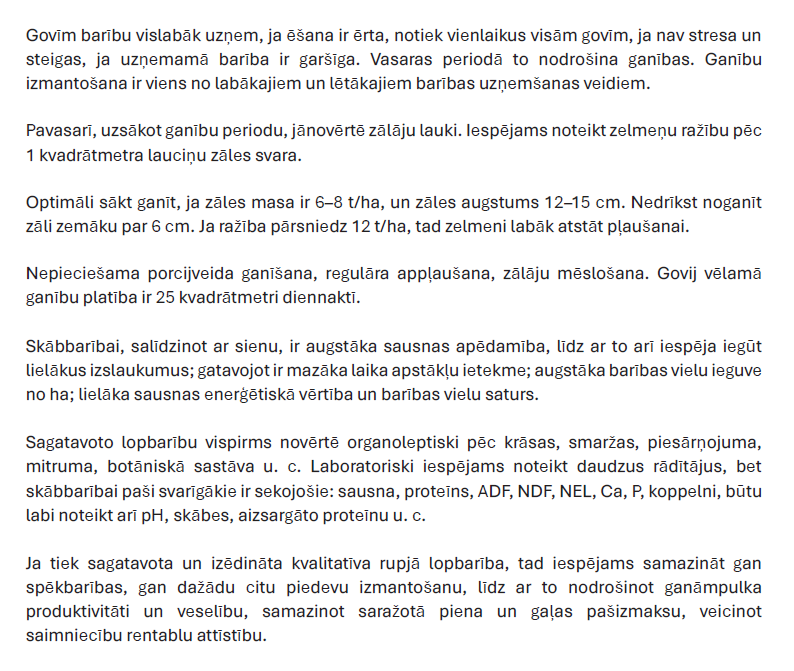 Kvalitatīva rupjā lopbarība vasarā un ziemā