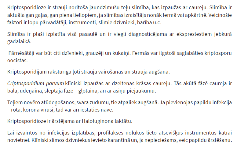 Teļu kriptosporidioze jeb jaundzimušo caureja