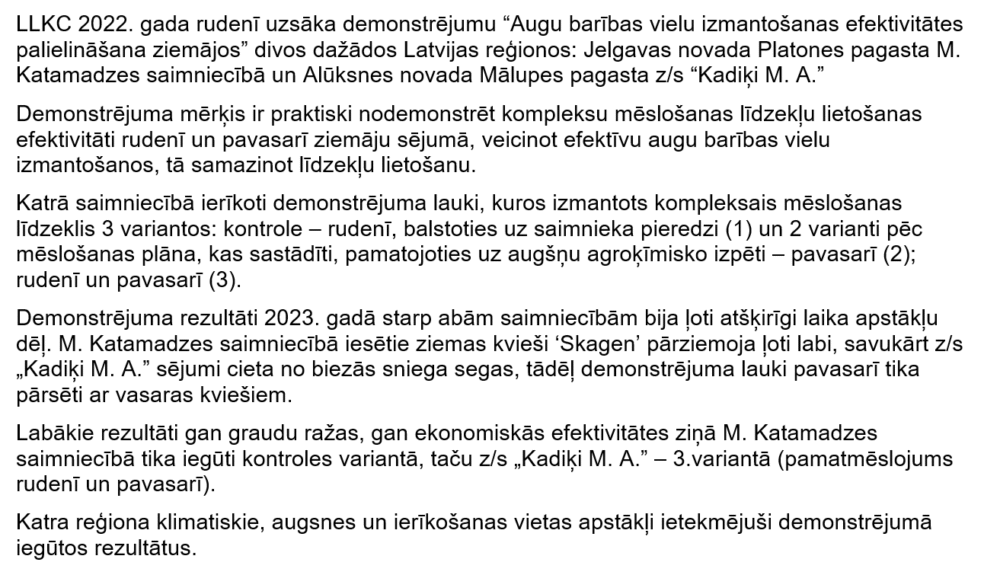Augu barības vielu izmantošanas efektivitātes palielināšana kviešos 2023