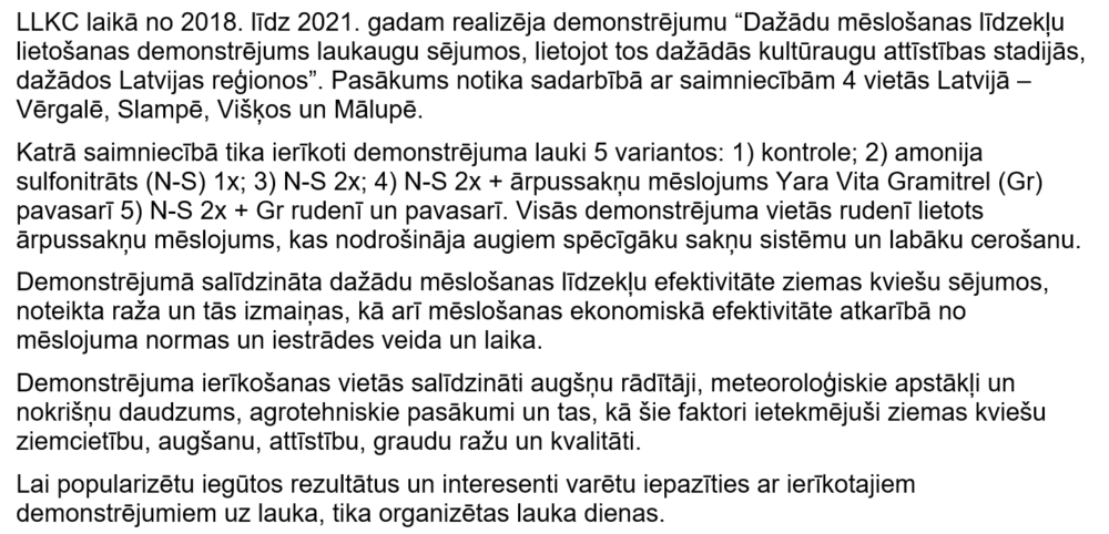 Dažādu mēslošanas līdzekļu salīdzinājums ziemas kviešos 2021