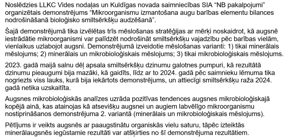 Mikroorganismi smiltsērkšķu mēslošanas sistēmā 2024