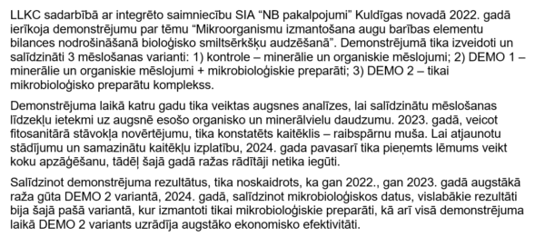 Mikroorganismu izmantošana augu barības elementu bilances nodrošināšanā bioloģisko smiltsērkšķu audzēšanā 2022-2025