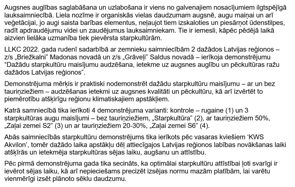 Uzsākts starpkultūru maisījumu salīdzinājuma demonstrējums 2023