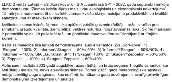 Ziemas kviešu šķirņu maisījumu ekoloģiskais un ekonomiskais izvērtējums 2023