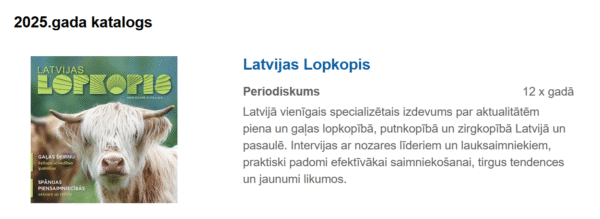 Abonē Latvijas Pastā “Latvijas Lopkopis”, 2025