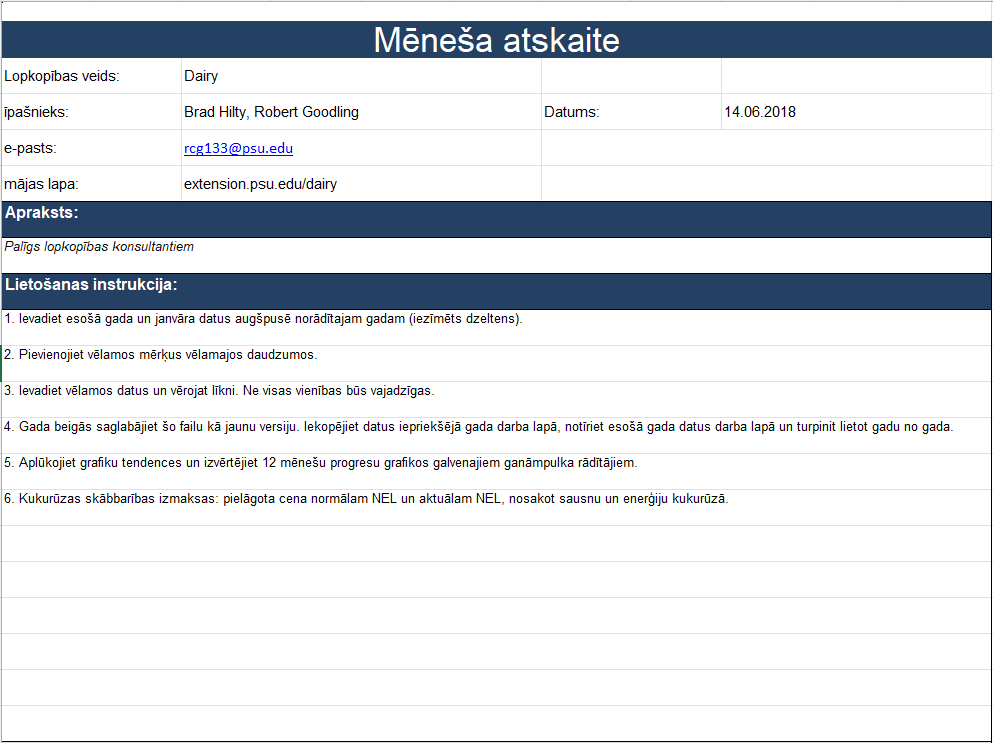 Piena ražošanas un finanšu indikatīvo rādītāju uzskaite