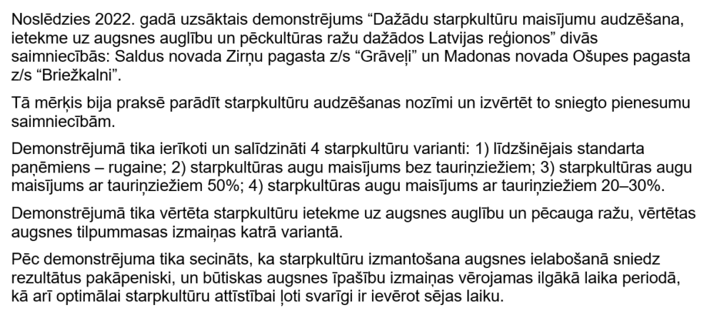 Starpkultūru maisījumu audzēšana – demonstrējuma rezultāti 2025