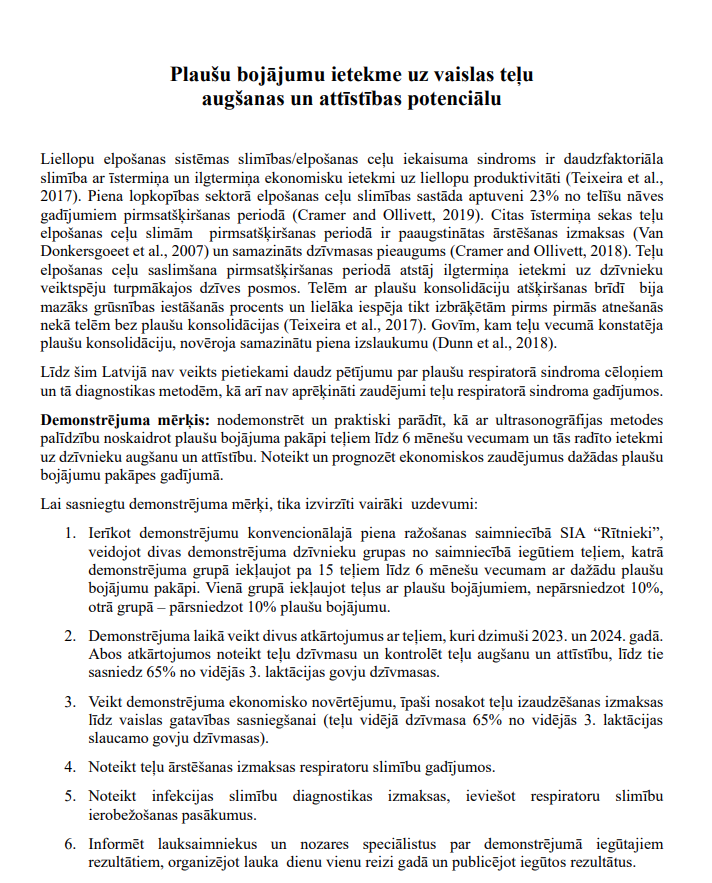 Plaušu bojājumu ietekme uz vaislas teļu augšanas un attīstības potenciālu