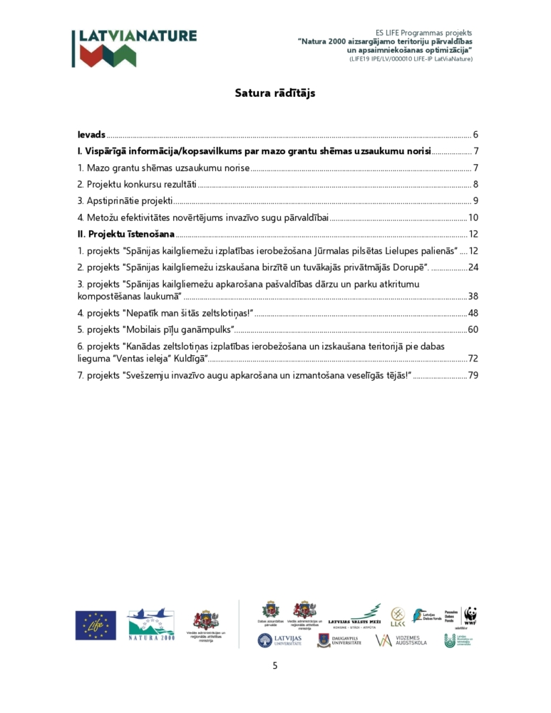Projektu konkursa  mazo grantu shēma invazīvo sugu pārvaldībai ZIŅOJUMS