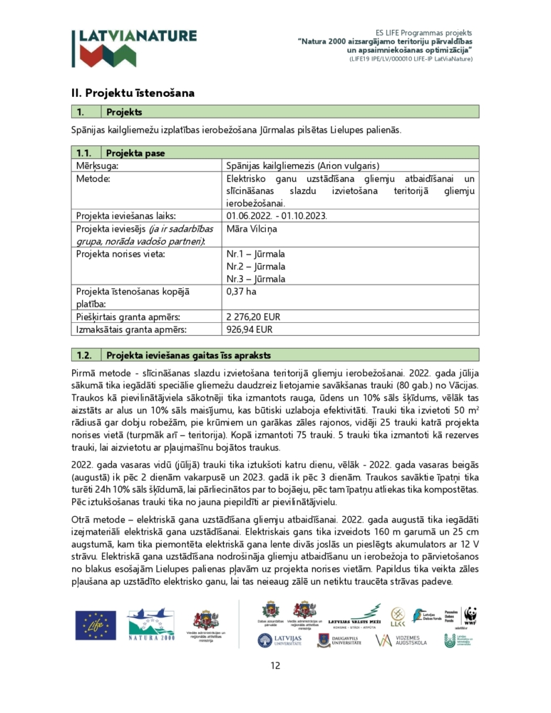 Projektu konkursa  mazo grantu shēma invazīvo sugu pārvaldībai ZIŅOJUMS